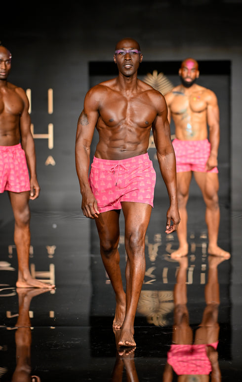 BBA Man Trunks in Gold Leaf Flamingo