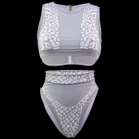 Whitehaven High Waisted Bikini in Animale Reversible, High waist with cheeky cut bottom High neck back zip crop top, BBA