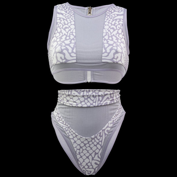 Whitehaven High Waisted Bikini in Animale Reversible, High waist with cheeky cut bottom High neck back zip crop top, BBA