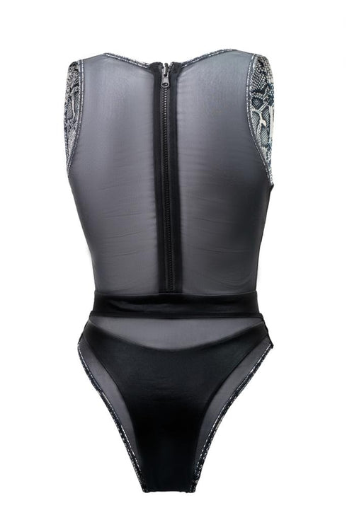 Hayman Island One Piece in Sea Serpent Reversible, deep neck plunging, high waist mesh detailing bottoms