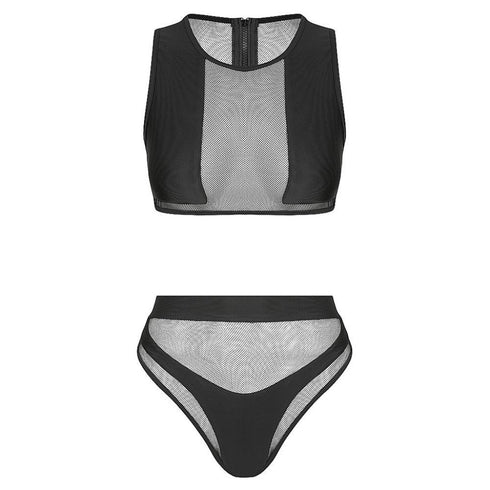 Hamilton Island Bikini in Liquid Black Reversible - high neck mesh detailing, high waist mesh detailing bottom