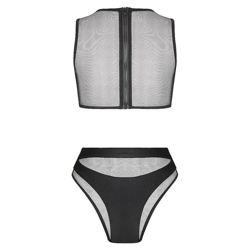 Hamilton Island Bikini in Liquid Black Reversible - high neck mesh detailing, high waist mesh detailing bottom