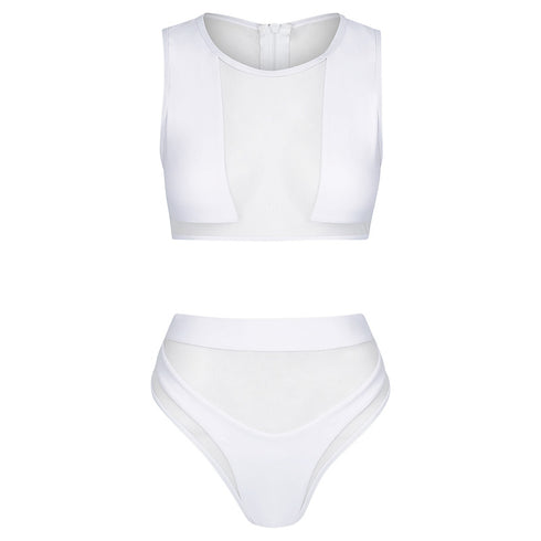 Hamilton Island Bikini in Frostbite Reversible, High Waisted Cheeky Cut Bottom High waist mesh detailing High neck mesh detailing Back zip crop top Full mesh back detail, BBA