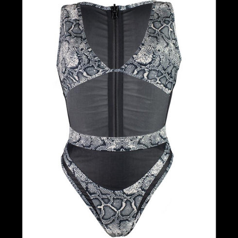 Hayman Island One Piece in Sea Serpent Reversible, deep neck plunging, high waist mesh detailing bottoms