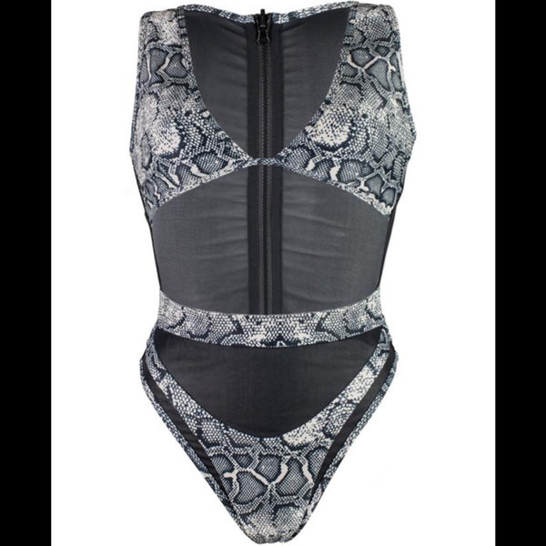 Hayman Island One Piece in Sea Serpent Reversible, deep neck plunging, high waist mesh detailing bottoms