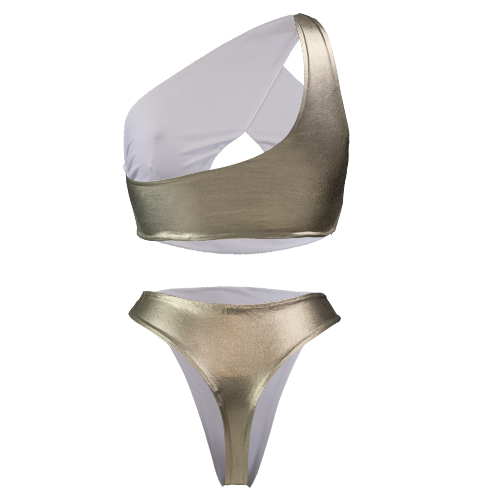 Shark Bay Bikini in Gold Dust Pearl Reversible Bikini Beach Australia