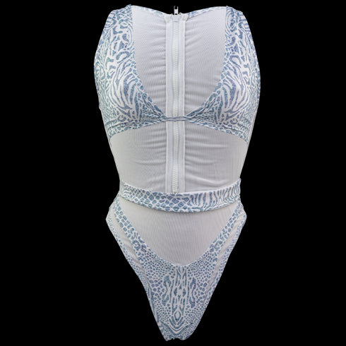 Hayman Island One Piece in Animale Glitterati Reversible, Plunging neckline, High waist cheeky cut bottom, Fully reversible zipper and mesh back detailing