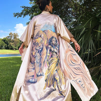 Gold Color Kimono dress, American brand, Silk Kimono, Japanese style, summer sale, luxury outfit, new collection, apparel in America, Painted Long sleeve Kimono