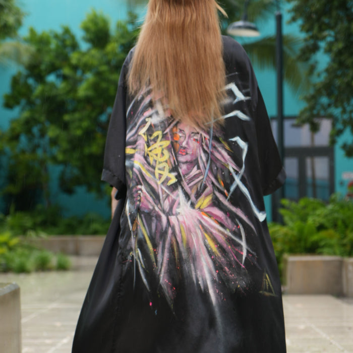 Kimono Black Painted Geisha, buy online wear, fashion brand, summer collection, Kimono cardigan, fashion dress collection, looking for Kimono