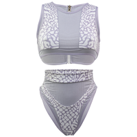 Whitehaven High Waisted Bikini in Animale Reversible, High waist with cheeky cut bottom High neck back zip crop top, BBA