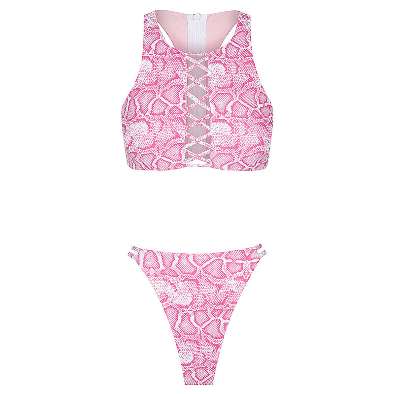 Daydream Island Bikini in Pink Sea Serpent Reversible, Braid Side Detailing, High Waist, Back Zip, Seamless Cheeky Cut, BBA
