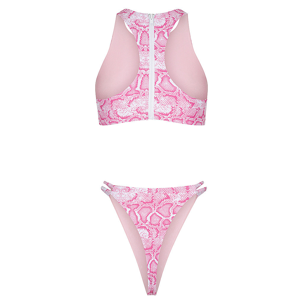 Back side of Daydream Island Bikini in Pink Sea Serpent Reversible, Braid Side Detailing, High Waist, Back Zip, Seamless Cheeky Cut, BBA
