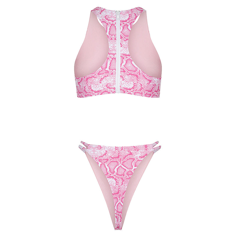 Back side of Daydream Island Bikini in Pink Sea Serpent Reversible, Braid Side Detailing, High Waist, Back Zip, Seamless Cheeky Cut, BBA