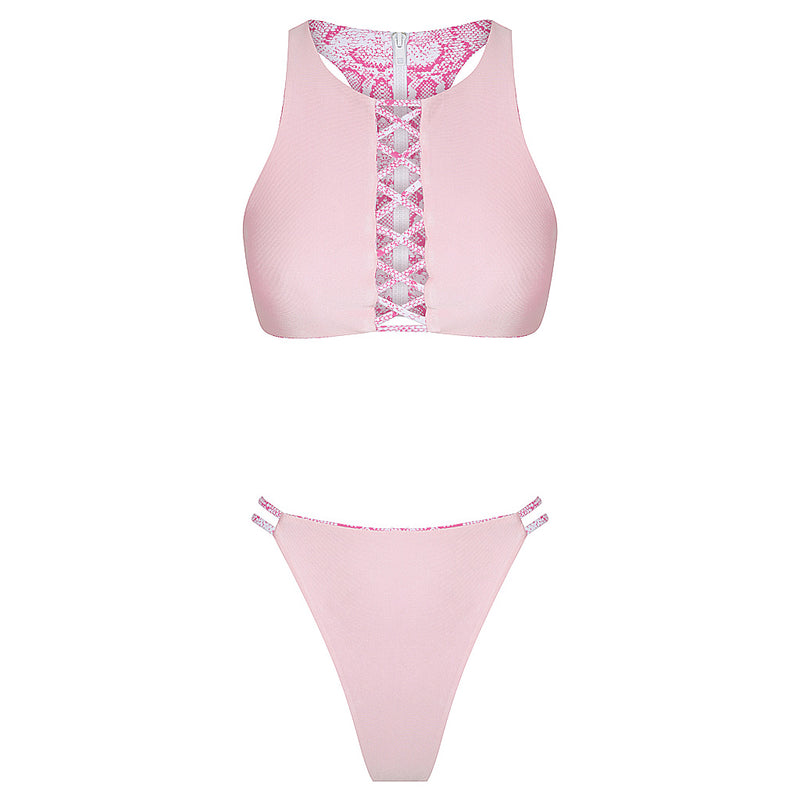 Reversed form of Daydream Island Bikini in Pink Sea Serpent, Cross Braid Center Design, Seamless, Cheeky Cut, BBA