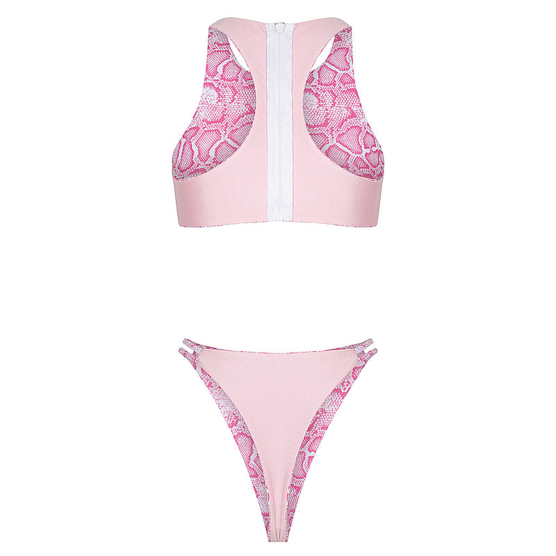 Back side of Reversed Daydream Island Bikini in Pink Sea Serpent Detailed Back Zip, Braid Side detailing, BBA