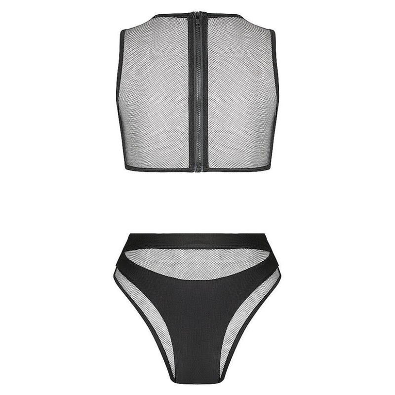 Hamilton Island Bikini in Liquid Black Reversible - high neck mesh detailing, high waist mesh detailing bottom