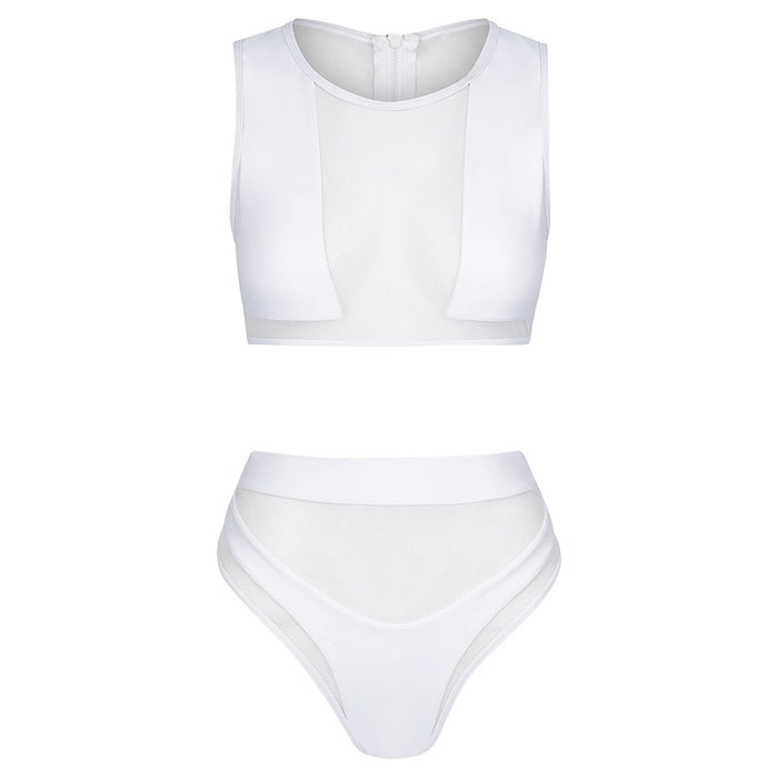 Hamilton Island Bikini in Frostbite Reversible, High Waisted Cheeky Cut Bottom High waist mesh detailing High neck mesh detailing Back zip crop top  Full mesh back detail, BBA