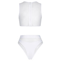 Back side of Hamilton Island Bikini in Frostbite Reversible, High Waisted Cheeky Cut Bottom High waist mesh detailing High neck mesh detailing Back zip crop top Full mesh back detail, BBA