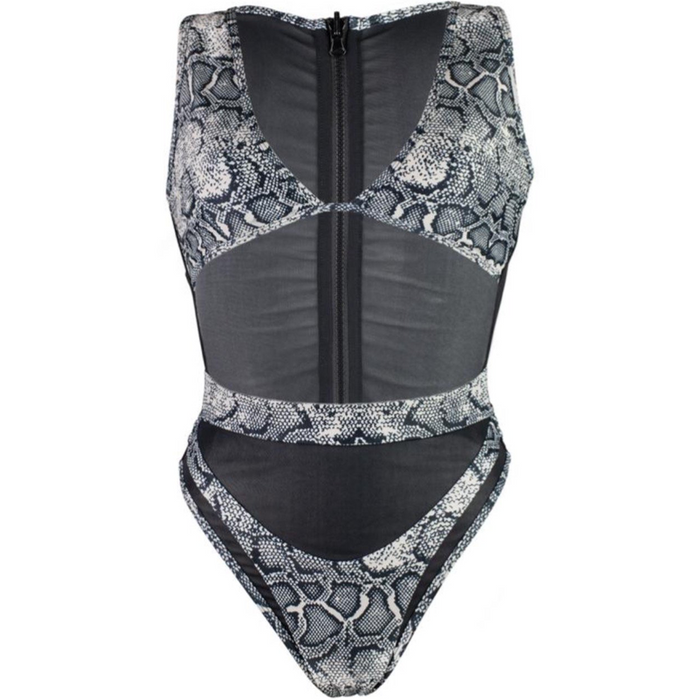 Hayman Island One Piece in Sea Serpent Reversible, deep neck plunging, high waist mesh detailing bottoms