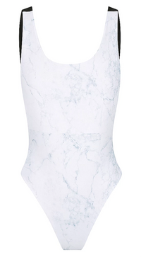 Sorrento One Piece in Marble Reversible, Scoop neckline, Mesh side detail, Low back thick strap detail  High 80's cut waist