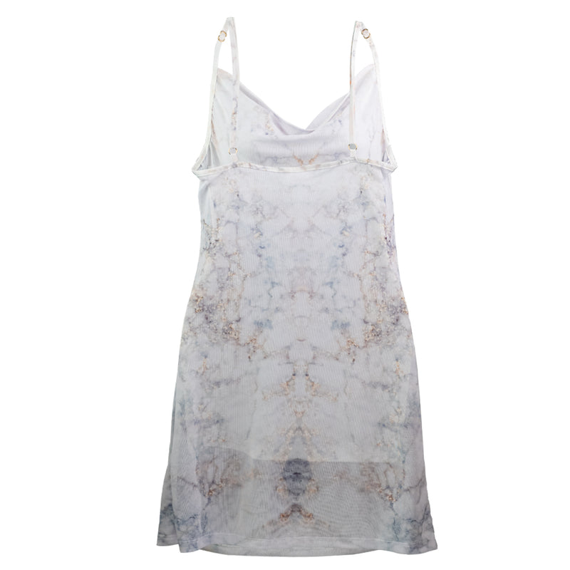 Back Side of Mesh Resort Slip Dress, Ibiza Marble, Adjustable Straps, Mini Cow Neckline, Sheer Micro mesh, BBA