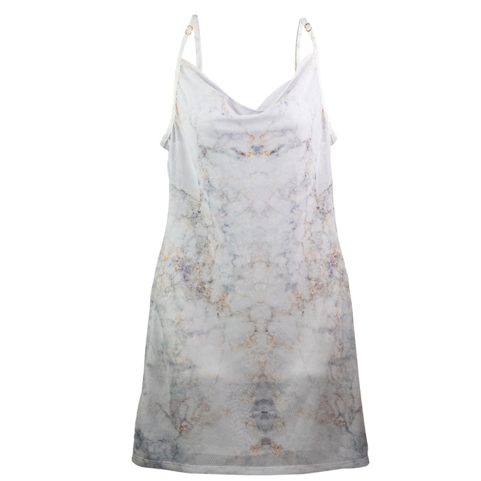 Mesh Resort Slip Dress, Ibiza Marble, Adjustable Straps, Mini Cow Neckline, Sheer Micro mesh, BBA