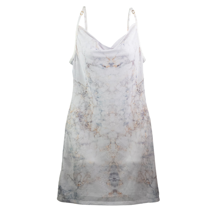 Mesh Resort Slip Dress, Ibiza Marble, Adjustable Straps, Mini Cow Neckline, Sheer Micro mesh, BBA