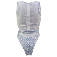 Back side of Hayman Island One Piece in Animale Glitterati Reversible, Plunging neckline, High waist cheeky cut bottom, Fully reversible zipper and mesh back detailing, BBA