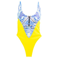 Back side of Satellite Island One Piece in Starlight Reversible, Cut Out Design Front Zip Lace Back Detail, Seamless, BBA